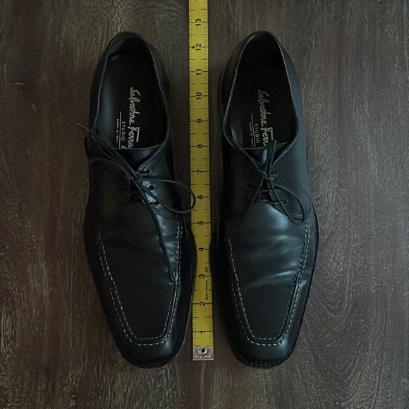 Salvatore Ferragamo Vintage Delirio Black Calf Leather Lace Up Dress Shoes 7 1/2 - Picture 9 of 16